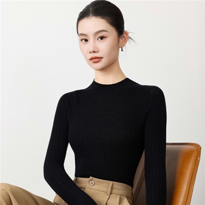 2025年秋季新款十八针一线针织半高领女士羊毛衫时尚休闲通勤百搭图片