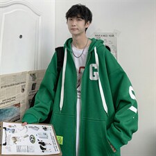 A2018-A18P75宽松潮港风卫衣春秋情侣外套连帽开衫加厚印字母卫衣，男装卫衣，星座1109-2