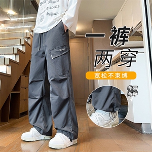 2025港风潮流工装宽松松紧速干伞兵裤男图片