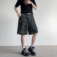 美式复古迷彩工装短裤男款裤子宽松休闲牛仔五分裤D0235-P43，男装牛仔裤，星座308B-2