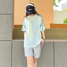 抖音得物品质二开240克宽松纯棉美式潮牌印花三条杠中性风短袖T恤，男装T恤，电商A486