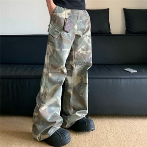 美式复古街头迷彩工装裤男百搭休闲直筒裤高街微喇叭裤MM7049 P53图片