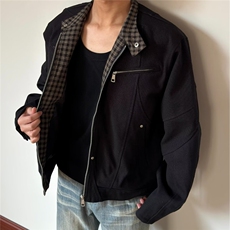 千鸟格拼接新款哈灵顿夹克男美式复古工装老钱风上衣外套J701，男装夹克，星座1116A（原606A-3）