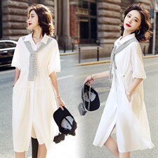 现货2026春夏新品高密水洗棉配披肩学院风胖mm遮肉连衣裙，女装连衣裙，丝露依尚（原SL）