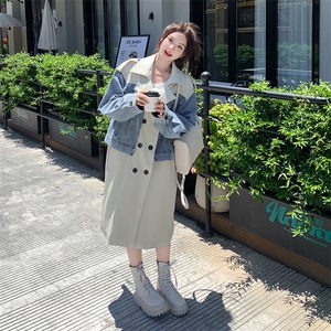 韩系工装牛仔拼接风衣外套女春秋2025新款超火好看中长款夹克大衣图片