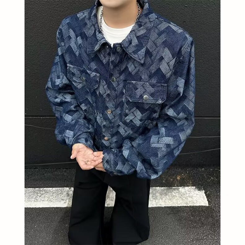 美式复古水洗做旧牛仔外套男秋春季宽松百搭立领长袖夹克2025新款图片