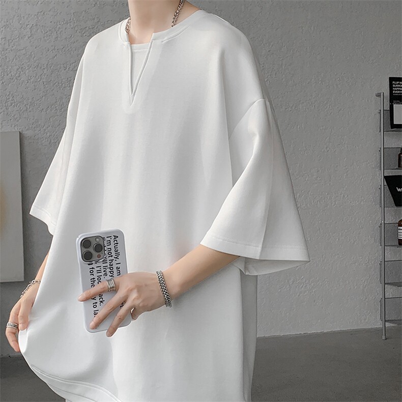 8XL-M特大码短袖男假两件五分袖高品质空气层宽松上衣DX321P35,男装T恤,电商D206-1