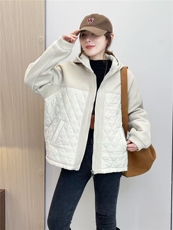 2025冬装新款修身保暖时尚菱形格个性拼接女士棉服外套，女装棉衣/棉服，江忆布依