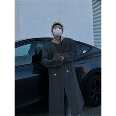 冬季高街痞帅毛呢大衣男过膝中长款宽松风衣外套XZ811A-F198-P128，男装风衣，星座811A