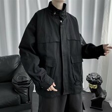 春秋季港风简约纯色工装外套男韩版bf宽松休闲立领夹克潮wt36-p65，男装夹克，星座1008-2
