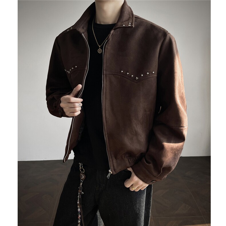 春季新款麂皮绒铆钉设计夹克JK962-特P85控158，男装夹克，电商A072