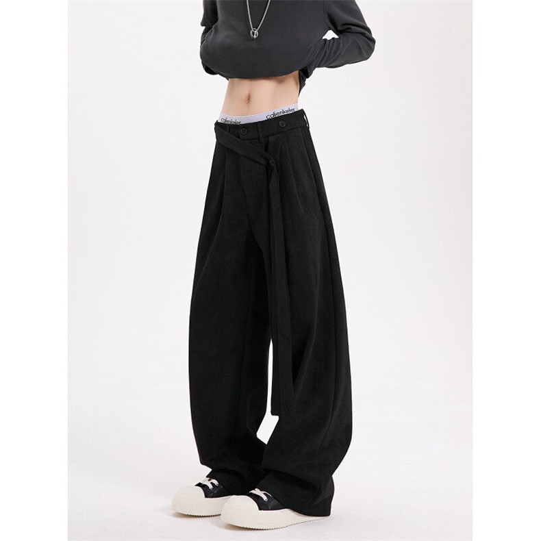 K878-P55现货春装麂皮绒复合休闲拖地裤宽松直筒裤，男装休闲裤，电商B327