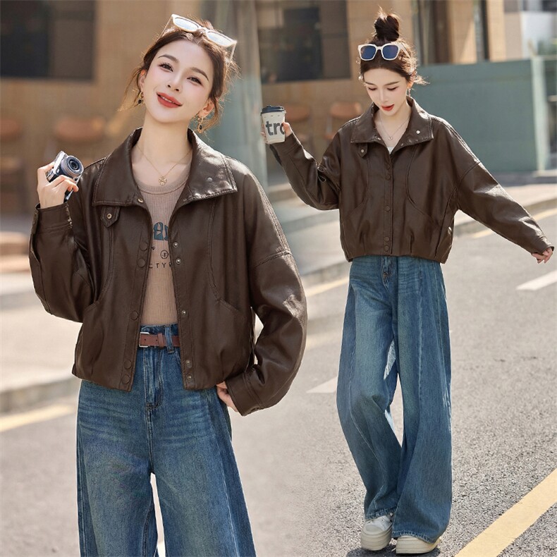 皮衣外套女春秋季2026新款小个子港风复古高级感皮夹克机车，女装皮衣，秀美人生