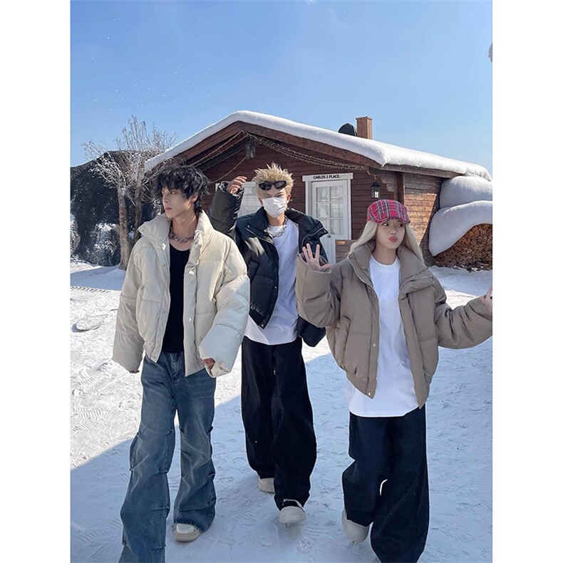 现货5W件冬季三防重磅硬挺boxy短款羽绒立领PU皮棉衣外套加厚棉服，男装棉衣，电商A486-1