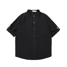 C1020/P28白底平铺夏季立领五分中袖男士短袖衬衫七分袖大码控38图片