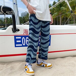 港风牛仔裤男中性风提花牛仔裤宽松直筒九分DS-C407-8022-P50图片