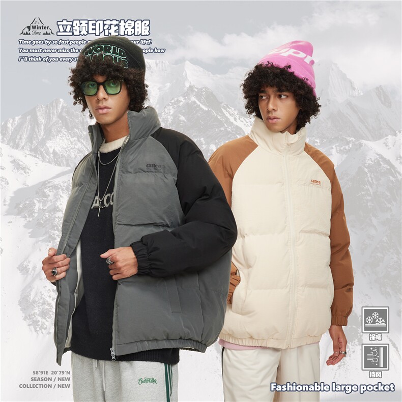 2025冬款立领印花棉服--8020模特图图片