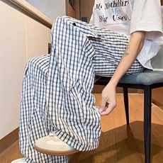 G210-P40蓝色格子裤女夏季薄款2025新款高腰垂感休闲小个子，男装休闲裤，电商B323A