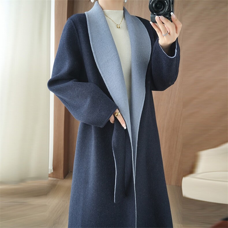 奢华气质女装双面呢大衣高端羊毛外套时尚百搭显瘦长款风衣，女装双面呢大衣，乾庄羊绒