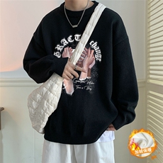 港风秋冬纯色针织宽松圆领毛衣男潮M6832P50控68加绒P60，男装针织衫/毛衣，电商A268A