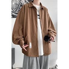 秋装灯芯绒衬衣纯色简约宽松休闲长袖衬衫男女外套港风H221/P45，男装衬衫，电商A221A