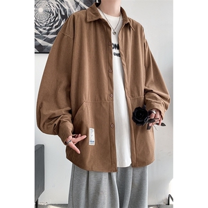 秋装 灯芯绒衬衣纯色简约宽松休闲长袖衬衫男女外套港风 H221/P45图片