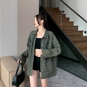 A355-P78 满印提花牛仔外套复古慵懒感夹克图片