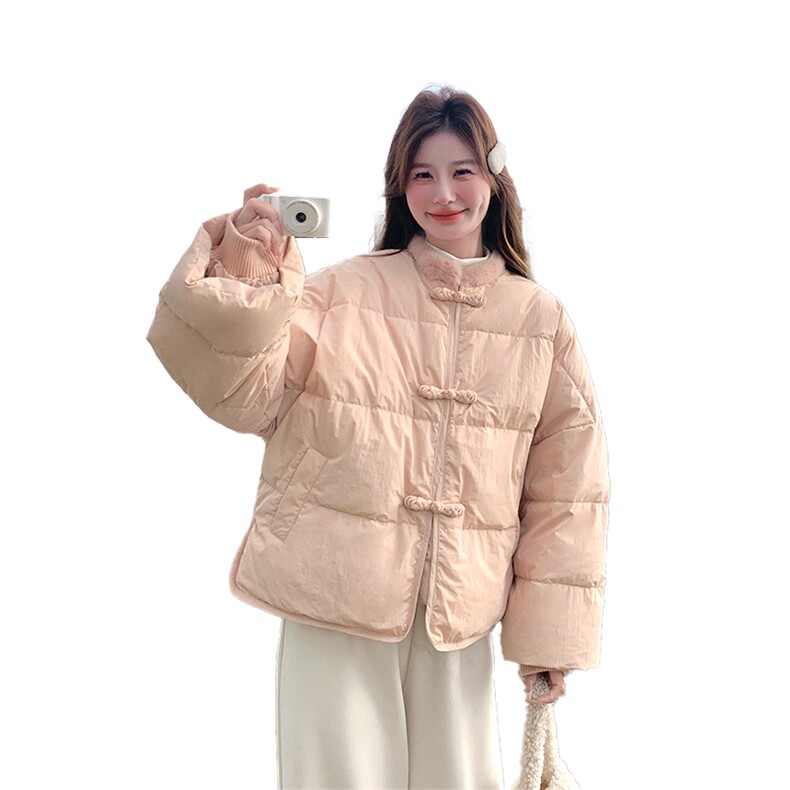粉色新中式盘扣减龄羽绒服女2025冬季新款小个子保暖气质休闲外套,女装羽绒服,2C010