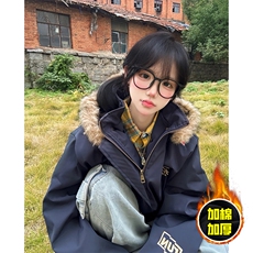 现货高品质美式高街重磅刺绣座山雕大毛毛领棉衣男女加厚棉服外套，男装棉衣，电商A486-1