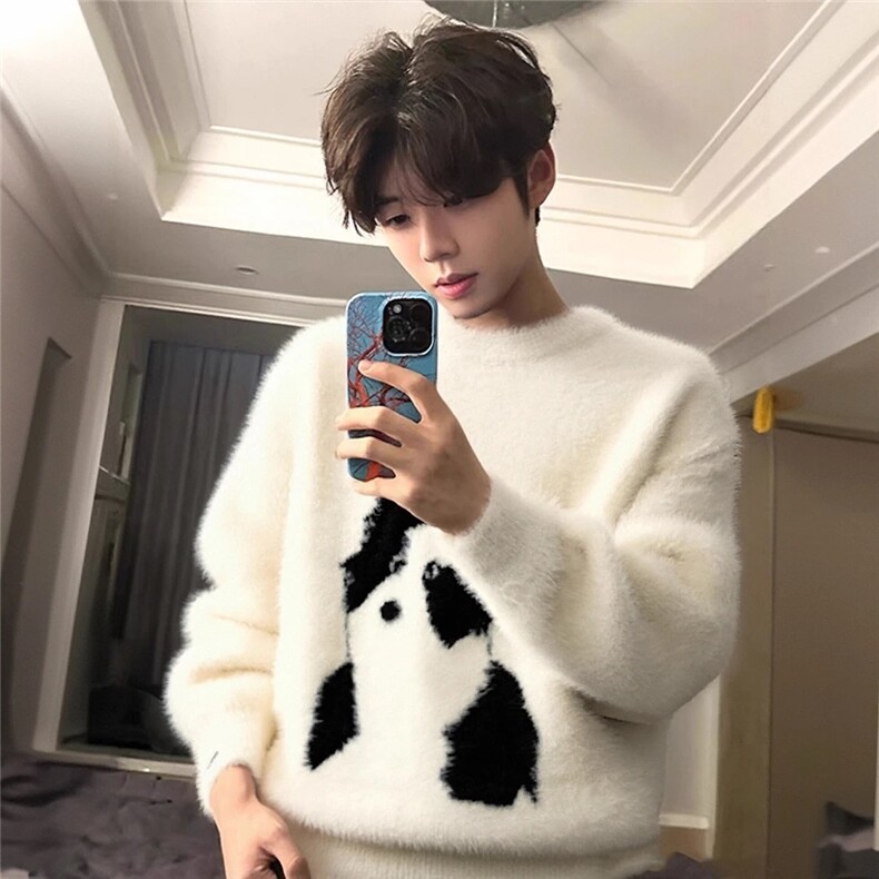 203-6A407P49特美式卡通小狗图案圆领针织衫，男装针织衫/毛衣，星座203-6(原电商259)