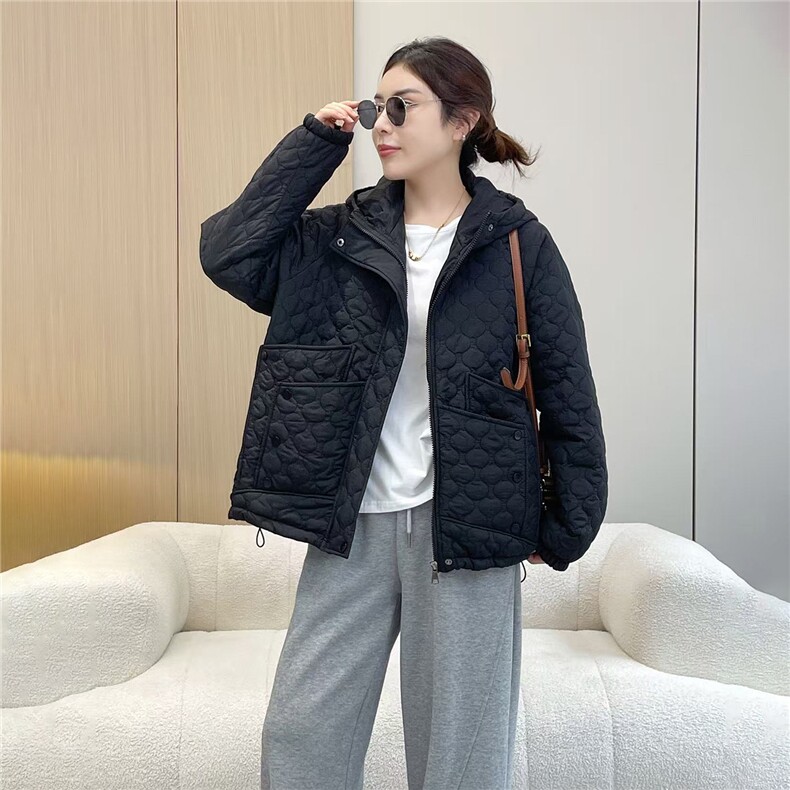 2025冬装新款修身保暖时尚菱形格个性女士棉服外套,女装棉衣/棉服,江忆布依