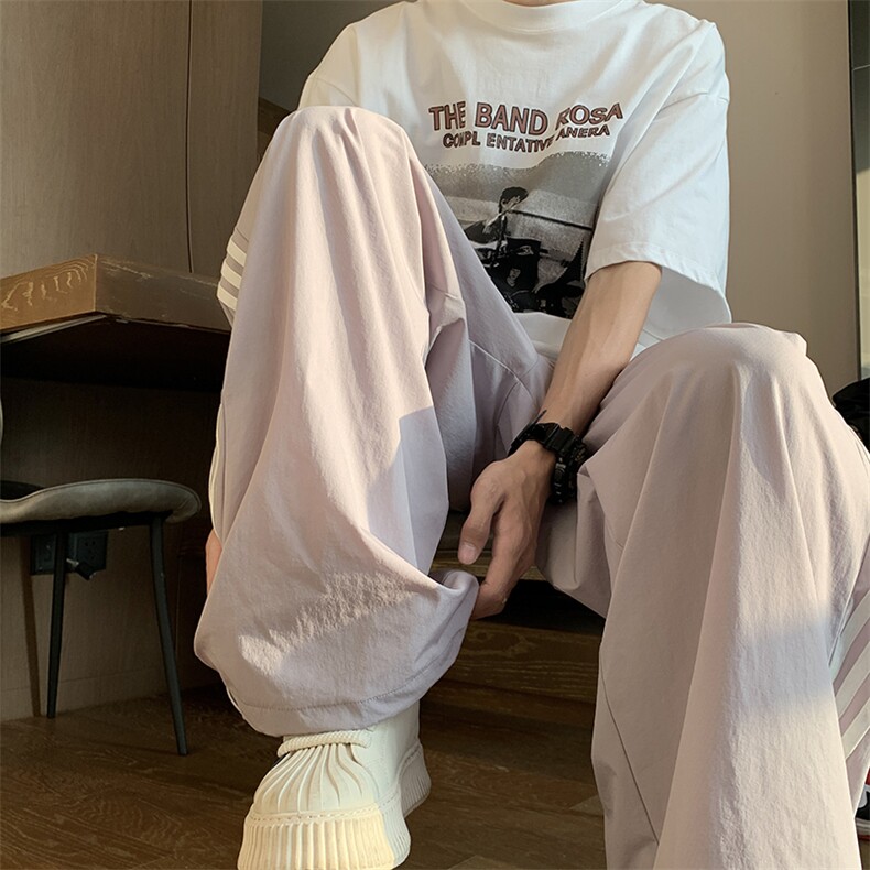 夏男休闲裤速干裤三条杠条纹抽绳束脚长裤h899P45,男装休闲裤,星座1013-1