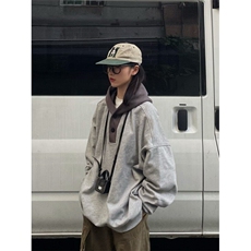 W9584-P48网图现货日系复古小众华夫格连帽卫衣宽松套头上衣，男装卫衣，星座1608-2