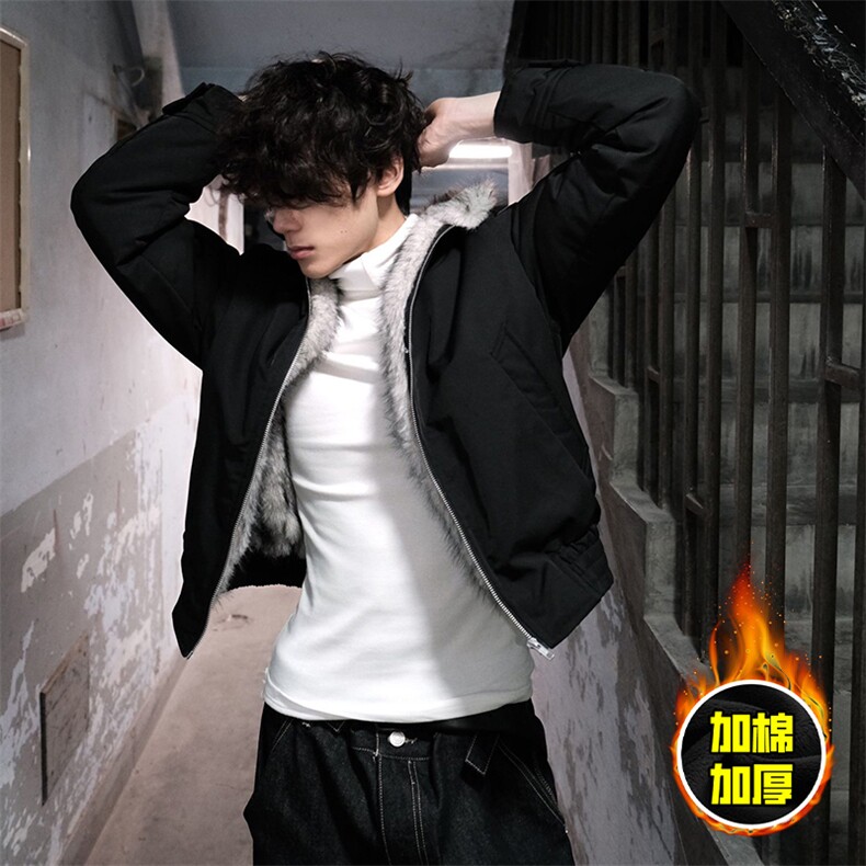 现货高品质美式高街重磅狼王座山雕毛毛领棉衣男女加厚棉服冬外套，男装棉衣，电商A443