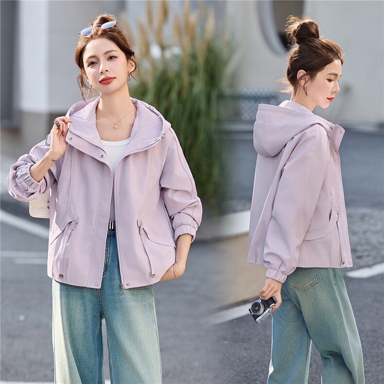 短款风衣外套女2026春季新款连帽拉链夹克小个子休闲户外上衣，女装短外套，恋慕依尚