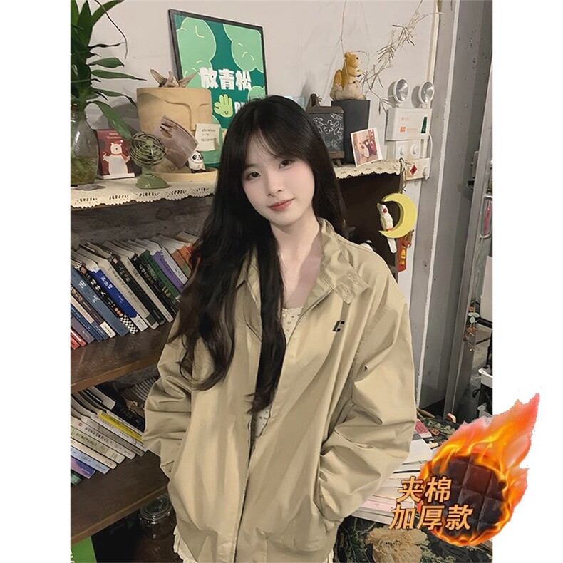 800-P63美式复古卡其色立领2025新款春秋外套宽松工装休闲夹克,男装夹克,电商B323A