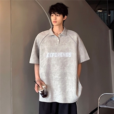 夏季高级感满天星插肩袖男款设计感潮牌廓形重磅T恤POLO衫T63-P38，男装T恤，电商C307
