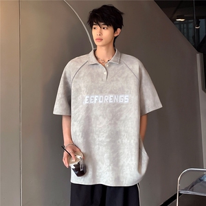 夏季高级感满天星插肩袖男款设计感潮牌廓形重磅T恤POLO衫T63-P38图片