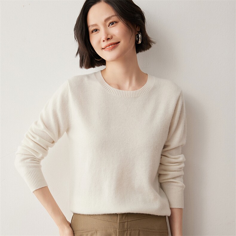 2024年新色系100衫女宽松针织打底衫圆领长袖毛衣基础百搭,女装羊毛衫,蒂暖羊绒