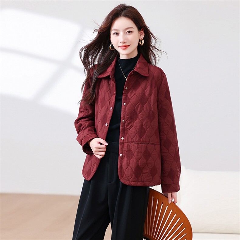 妈妈装菱格夹棉外套女2025秋季新款时尚轻薄气质休闲翻领短款上衣，女装短外套，浙宝281