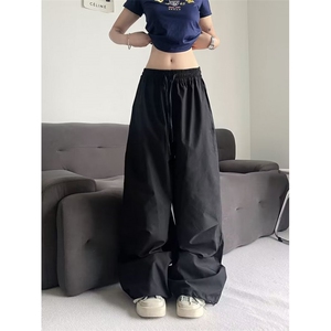 美式高腰轻薄伞兵裤女夏季宽松阔腿裤落伞裤美式工装裤A8899-p35图片