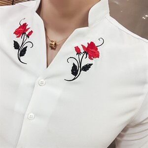2021年 夏季 七分袖 休闲 修身型 时尚简约 百搭 绣花 衬衫图片