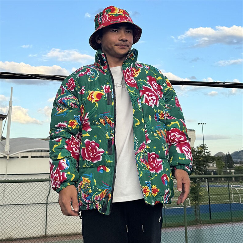 MY203男女休闲加厚保暖防寒棉衣外套棉服棉袄东北大花绿色团队潮,男装棉衣,星座115A(原星座507）