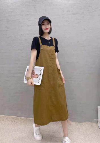 两件套麻料连衣裙，女装连衣裙，依伊贝诺