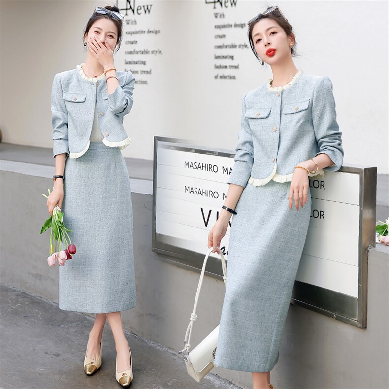 早秋职业套装连衣裙女2024新款小香风时尚气质名媛半身裙两件套春，女装套装/套裙，时尚俏佳人
