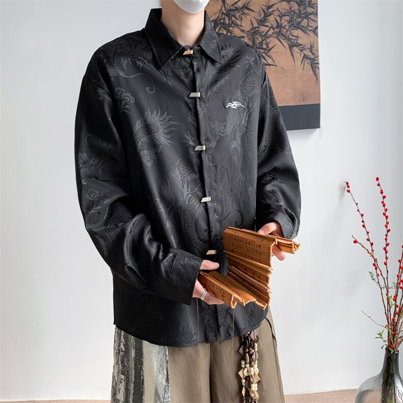 新中式衬衫男士港风潮流长袖提花帅气2024夏季ins外套CY731-P51,男装衬衫,星座412-3