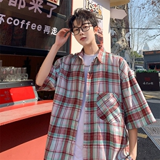 短袖衬衫男夏季新款格子磨毛衬衣DX002-特批26无差价，男装T恤，星座214-3