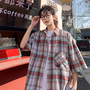 短袖衬衫男夏季新款格子磨毛衬衣DX002-特批26 无差价图片