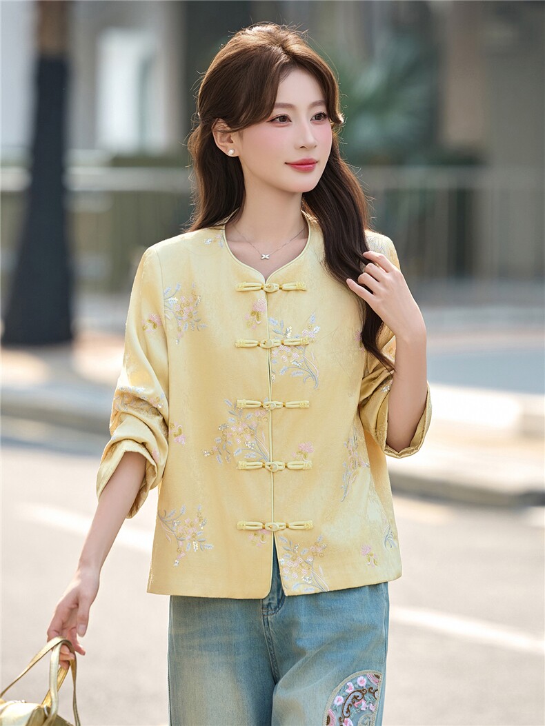 轻熟风新中式花卉刺绣短外套女开衫显气质高级感小众女装唐装外套,商品下架区,悠米