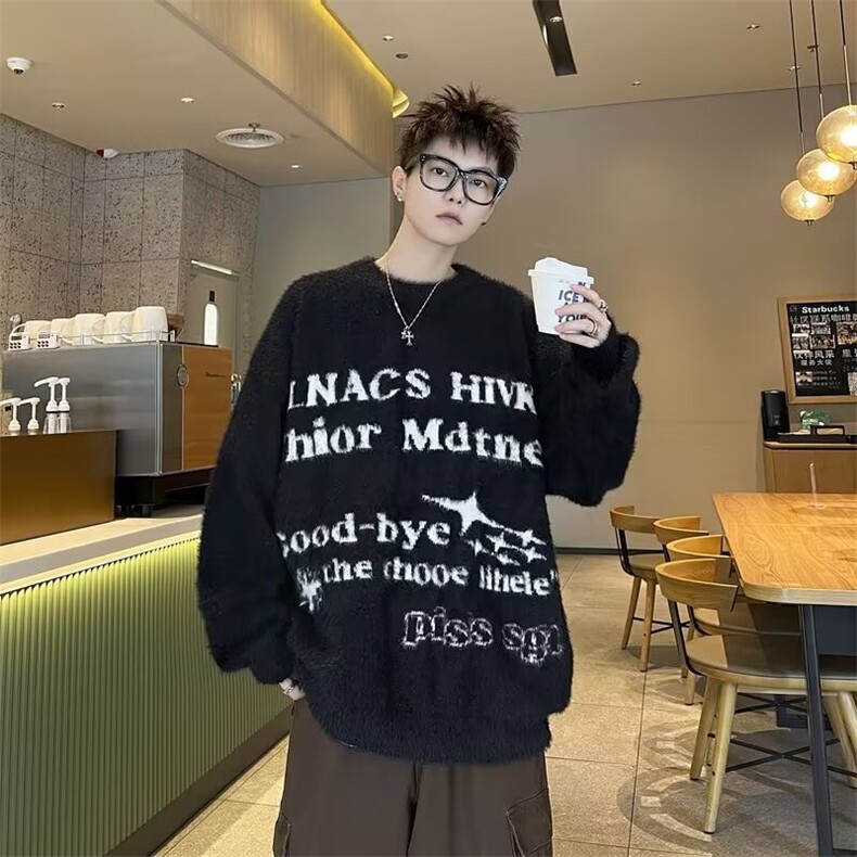 YC9815-P55美式复古高街字母毛衣男秋冬季宽松情侣针织衫上衣潮,男装针织衫/毛衣,电商C233